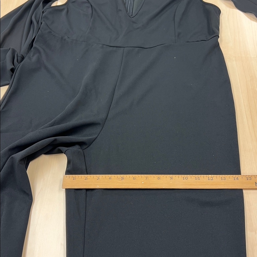 New Dressy Black High Waist Jumpsuit Deep V-Neck Split Long Sheer Sleeves 3X - Picture 13 of 15